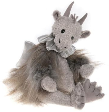 Charlie Bears 2023 | Shadow Night Dragon Teddybär zum Sammeln, Plüsch, handgefertigt, weich, grau, Fantasie, flauschig mit Schleife