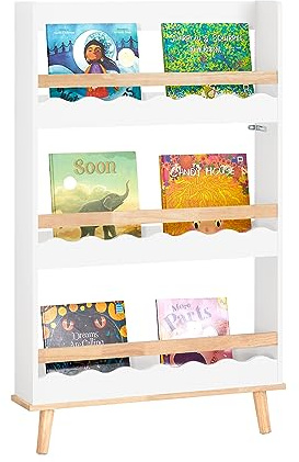 SoBuy KMB77-W Kinderregal Bücherregal für Kinder Wandregal Aufbewahrungsregal mit 3 Ablagen für Bücher und Deko weiß BHT ca. 75x120x15cm
