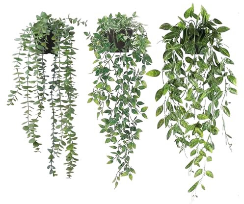 Lacusmall künstliche Blumen Pflanze Set Topfblumen dekorative gefälschte Pflanze künstliche Kunststoffpflanzen Indoor & Outdoor für Home Office Schreibtisch Bad Küche DIY Dekor Geschenk Set von 3