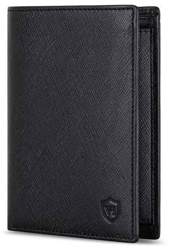 VON HEESEN Leder Geldbörse RFID Schutz I Echtleder Geldbeutel für Damen & Herren I Portemonnaie Brieftasche Wallet Portmonee (Saffiano Schwarz)