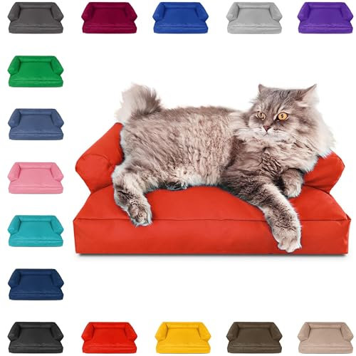 PatchHome Katzenbett – Oeko-TEX Zertifiziert – Katzenmöbel – mit recyceltem Styropor gefüllt – Katzensofa – Made in Germany – 50x40x15 cm – Rot