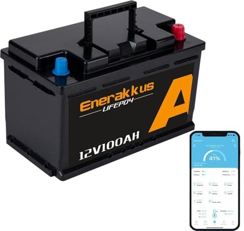 Enerakkus 100ah 12v Batterie mini LiFePO4 Lithium-Akku, Tiefzyklus 12V 100Ah Lithium-Batterie mit integriertem 100A-BMS, Batterie geeignet für Trolling-Motor Akku, Solarbatterien, Wohnmobilen
