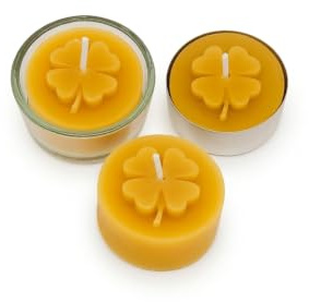 Teelichter aus 100% Bienenwachs mit Glas - Set-Angebot (Kleeblatt, 20er Set)