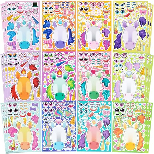 JOYIN 36 Stück Tier Aufkleber Kinder, Sticker Aufkleber Set, Make-a-Face Aufkleber, Kleine Geschenke für Kinder, Kindergeburtstag Gastgeschenke, Mitgebsel Kindergeburtstag ab 3 Jahren(Einhorn Fantasy)