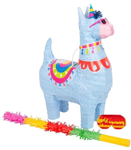 Fax Potato Llama Pinata, Stick & Blindfold Set - 3pc - Rainbow Stick - Mexican Kids Girls Boys Birthday Large Party Parties Games Decorations Kit - W35cm x D12cm x H50cm