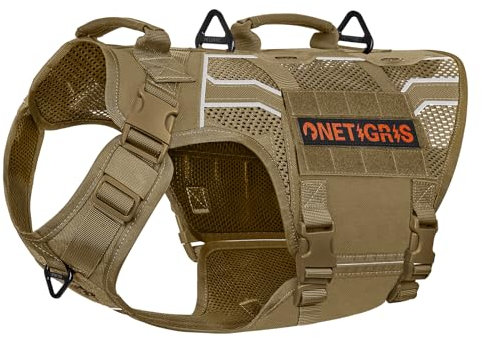 OneTigris Hundegeschirr, AIRE Armor Mesh Einstellbar Sicherheitsgeschirr mit 2 Griffe und 3 D-Ringen No-Pull Brustgeschirr Reflektierend Atmungsaktiv für Große/Mittlere Hunde - Braun XL