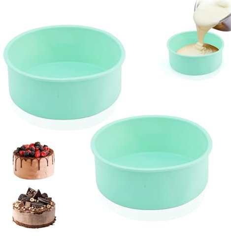 Lunyloer Silikon Backform Rund, Antihaft Kuchenform Silikon, Silikonbackform, Antihaft Backformen für Schichtkuchen KäSekuchen Regenbogenkuchen und Chiffonkuchen(6 Zoll, Grün