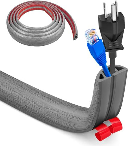 Cache Cable Sol, Petit Canal de Câble Flexible, 3.0M x 3cm Protege Cable Sol, Goulotte Passe Cable Sol Silicone, Cache Fil Électrique Sol Auto-Adhésif pour Tous Les Câbles (Grain de Bois Gris)