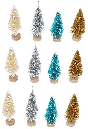 BUGUUYO 12st Mini-Weihnachtsbaum Mini-Kiefer Desktop-Weihnachtsbaum Schneebereifte Baumminiatur Gefälschte Pflanzendekor Tisch-Weihnachtsbaum Tischplatte Aus Mattiertem Sisalbaum Plastik
