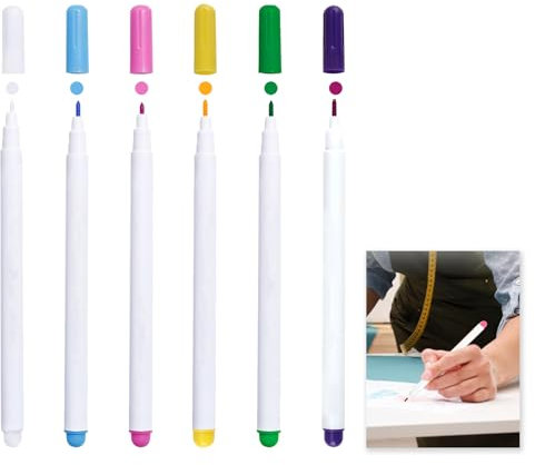 6 Stück Wasserlöslicher Stift für Stoff, Trickmarker Nähen, Stoff Stifte Stoffmarkierstifte, 6 Farbe Wasser Löschbaren Stoff Markierstifte zum Quilten Schneiderei Nähen Lederhandwerk