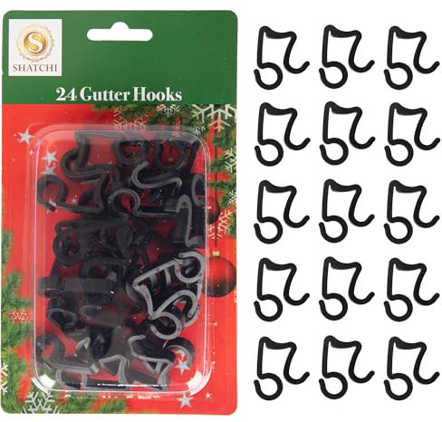 SHATCHI 24Pcs Black Gutter Hooks for Outdoor Hanging Christmas Icicle String, Rope Lights Decorations –UV-Protected, Weatherproof, Reusable Clips, Pack of 24