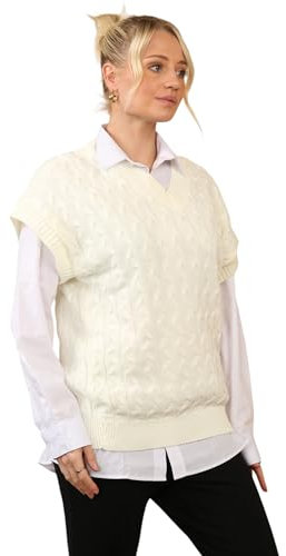 WeaAll Ladies Cable Knit Sleeveless Vest Women's Knitted Jumper Tank Top Winter Chunky Sweaters Cream 20-22