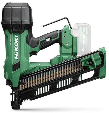 HiKOKI Akku-Streifennagler 21° - 18 V, 50-90 mm Nägel - Kompakt, leicht, leistungsstark, LED-Licht, Brushless Motor, Luftfederantrieb, werkzeuglose Tiefeneinstellung - Inkl. Systemkoffer