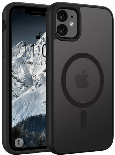 Andwing für iPhone 11 Hülle Magnetisch [Kompatibel mit MagSafe] Matt Anti-Fingerprint Schutzhülle – Stoßfest Militärstandard (MIL-STD-810G), Ultradünn & rutschfest für iPhone 11.Schwarz