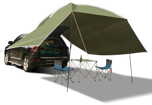 REDCAMP Waterproof Car Awning Sun Shelter for Camping, Portable Auto Canopy Camper Trailer Sun Shade for Camping, SUV, Outdoor, Driving, Travel,Army Green
