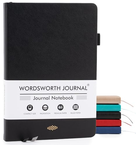 Wordsworth & Black A5 Liniertes Tagebuch 216 Linierte Seiten, Hardcover aus Leder, 120 GSM Papier, Tagebuch für Arbeit und Zeichnen, Journale für Frauen und Männer – Geschenkbox Inklusive Schwarz