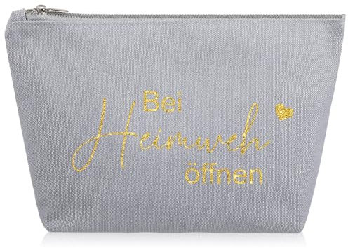 Xuniea Geschenk Gegen Heimweh Segeltuch Kosmetiktasche bei Heimweh Öffnen Geschenk Abschiedsgeschenk Tasche Als Geschenkidee zum Auszug Auslandssemester oder Au Pair für Reisende (Segeltuch,Grau)