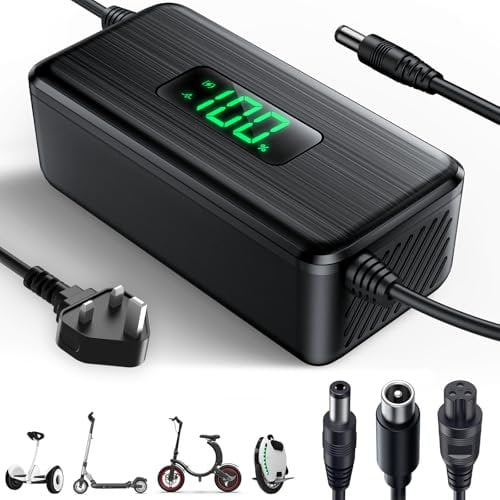 42V 2A Electric Scooter Charger with LED Charging Display (1-100%), for Hoverboard with 4 Connectors, Universal Charger for All 36V Lithium Batteries, for N-inebot, Xiaomi