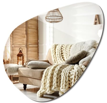 Miroir Cosmétique 48,3x47,9 cm Forme de Galet Non Encadré Artistique Ondulé Style Loft pour Vestiaire Salle de Bain Couloir Cuisine Minimaliste Irrégulier Montage Mural Forme Libre