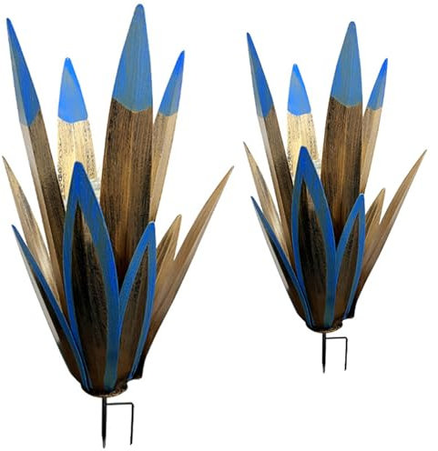 SMELEYOU Agave en métal avec Pointe 2pcs étanche Rustique 19 Pouces / 16 Pouces d'agave Plante de métal Artificiel réaliste Plantes extérieures décor