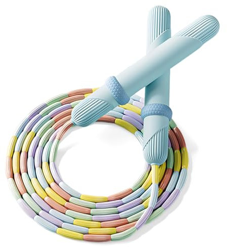 Skipping Rope for Kids Age 5-9 & Adults – Adjustable 2.8m Beaded Jump Rope, Tangle-Free, Soft Handles, Lightweight, Blue Skipping Ropes for Children Exercise, PE, School Sports & Home Workouts