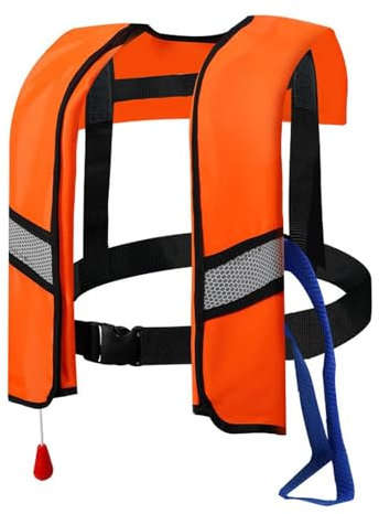 Rettungsweste für Erwachsene, automatisch, aufblasbar, mit verstellbarer Schnalle, mit reflektierenden Streifen und Pfeife (orange)