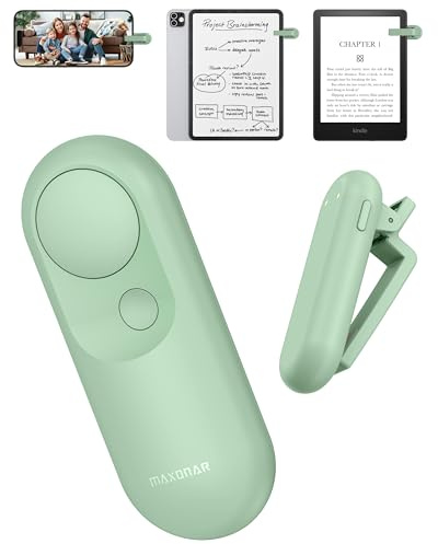 Maxonar 2-in-1 RF Remote Page Turner for Kindle with Magnetic Charging | Clicker, Green, 100-Hour Battery, Compatible with Paperwhite, Oasis, Kobo & iPad, Gift for Book Lovers
