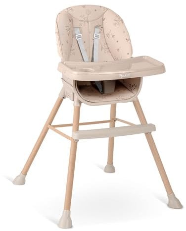 Nukido Hochstuhl Baby Kinderhochstuhl Verstellbar mit abnehmbarem Tablett ab 6 Monaten bis 15 kg Beige Tilo