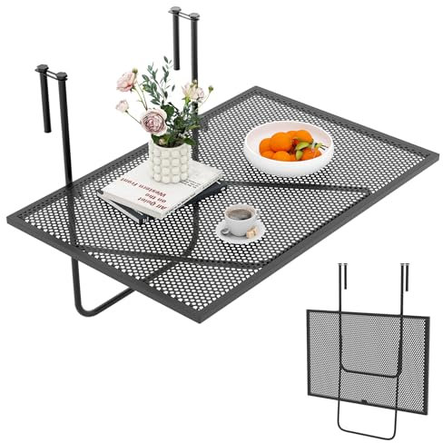COSTWAY Table de Balcon Suspendue Pliable avec Cadre en Métal, Table de Bar Gain de Place Compatible avec des Balustrades Jusqu'à 6 CM d'Épaisseur Charge 23KG pour Balcon Jardin, Noir