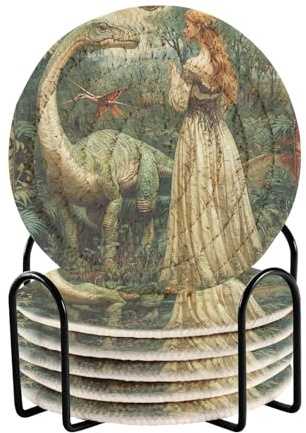 Mucha Style Beauty saugfähige Getränkeuntersetzer Set von 6 mit Halter, Tassen-Untersetzer für Tisch, Haus, Bar, Zubehör