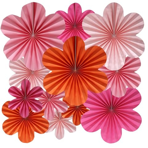 BestoFun 12er Set Papier Blumenfächer Orange Papierblumen Rose Papier Fächer Hängende Girlande Dekoration für Hochzeit Geburtstagsfeier Gartenparty Tischdeko
