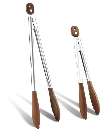 Jicyor Lot de 2 pinces de cuisine en acier inoxydable et bois - Une grande pince à barbecue mesure 38 cm et une petite pince à viande de 31 cm