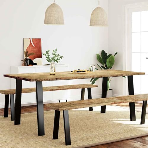 Mandloder Esstisch 200x90x75 cm Massivholz Akazie, rechteckiger Esszimmertisch für Küche, langlebiger Küchentisch mit robustem Stahlgestell, Naturholz-Finish