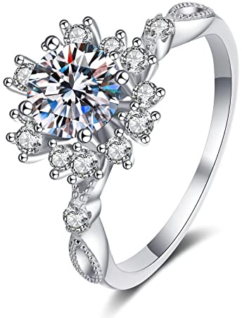 Ayoiow Damen Ringe Weißgold, Schneeflocke Labordiamant Ring für Damen Weisgold, 14K Aquamarin 585 Weißgold Ring
