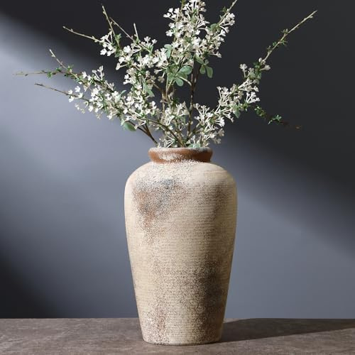 KRYSTHIA Große Keramikvase, dekorative Terrakotta-Vase für Blumen, Bauernhaus-Vasen für Heimdekoration, rustikale Vintage-Vasen für Wohnzimmer, Küche, Schlafzimmer, Büro, Couchtisch, 28 cm (braun)