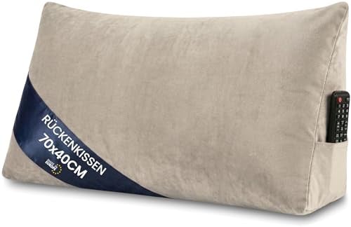Keilkissen Rückenkissen für Bett und Sofa 70 cm breit - großes Lesekissen Couchkissen Wandkissen – Sofakissen Stützkissen für die Rückenlehne Reading Pillow Rückenstützkissen Beige - Velvet