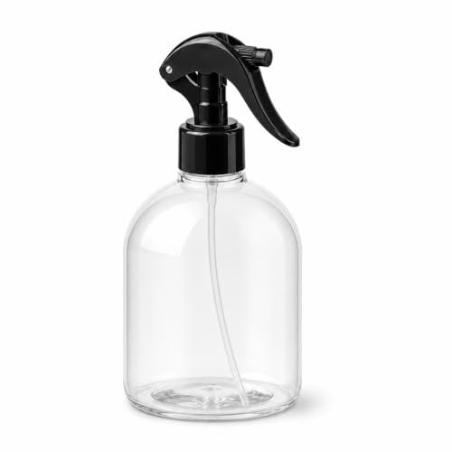 Muexoee 500ml Clear Plastic Spray Bottle, BPA Free Food Grade Empty Refillable Spray Bottle with Adjustable Fine Mist & Stream, Leak Proof for Hair, Cleaning, Plants