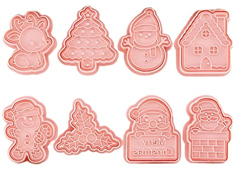 8 formine per biscotti Formine per biscotti pressabili 3D Serie Natale Stampo per biscotti in rilievo Regali per bambini plastica per bambini