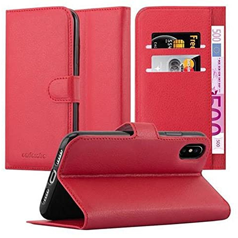 Cadorabo Hülle kompatibel mit Apple iPhone X/XS Handyhülle aus Premium Kunst Leder Flip Klappbare Stoßfeste Magnetische [Standfunktion] [Kartenfächern] Cover Hülle für iPhone X/XS Tasche in Rot