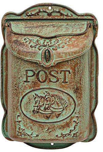 Briefkasten Wandbriefkasten Eisen Antik-Stil Landhausstil Pferd Shabby grün