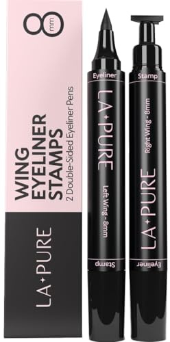 LA PURE Waterproof Winged Eyeliner Stamp - 8mm Long Lasting Liquid Liner Pen, 2 Wingliner Black Make Up Pens, Vamp Style Wing, Smudgeproof & Sweatproof, Perfect Cat Eye Look, Eyeshadow, No Dipping