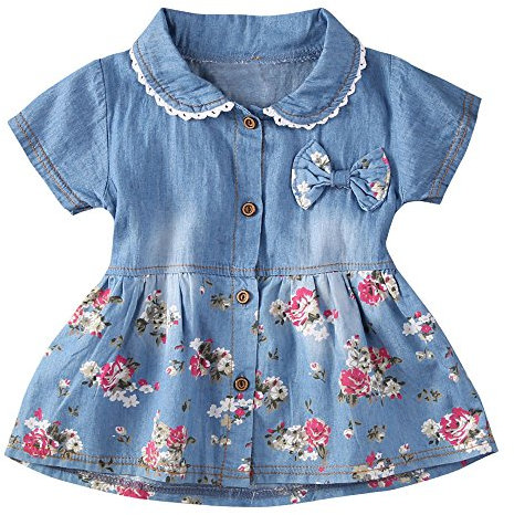 sunnymi 2 TLG Baby Mädchen Hirsch Strampler + Stirnband Outfits Kleidung Sommer Für 3-18 Monate (1PC Denim-Kleid, 6 Monat)