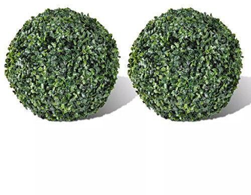 Tidyard 2pcs Set Künstliche Buchsbaumkugel Buchsbaum Buchskugeln Ø 27cm für Innen- und Außendekoration