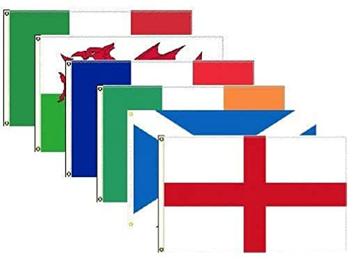 AZ FLAG - Kit 6 Drapeaux Tournoi des 6 nations de Rugby - 90x60 cm - Drapeau Six Nations 100% Polyester Avec Oeillets Métalliques Intégrés