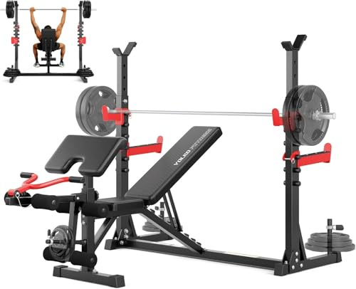 YOLEO Multifunktionale Hantelbank klappbar, verstellbare Fitnessbank mit Langhantelablage, Bankdrücken-Bank Set mit Ständern für Zuhause, Brusttrainer für Heim- & Bauchtraining