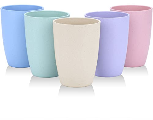 LuckyZone Wheat Straw Unbreakable Cup (12 oz) - Reusable Drinking Glasses Set of 5 - Dishwasher Safe Tumbler - BPA Free & Eco-Friendly (5Pcs)