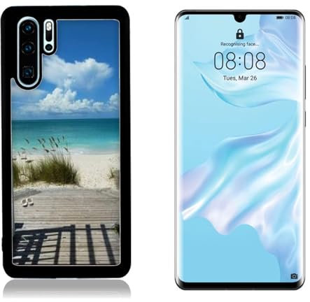 Funda compatible con Huawei P30 Pro playa También / Parte trasera de cristal con goma en los laterales. / TPU Antideslizante Antiarañazos Resistente a los golpes Protector Rígido Teléfono Du...
