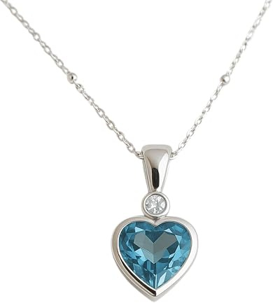 Sophia Rose Jewellery Blautopas Herzkette Silber 925, Halskette Damen | Silber 925 Silberkette mit 8mm Herzanhänger, Dezember Geburtsstein Geschenk, Handgefertigt 45cm
