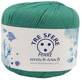 Tre sfere Cotone Elasticizzato per Uncinetto Stretch Touch, 100% Poliammide (50 Grammi, 125 Metri) (Verde)