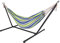 Outdoor Doppel Hängematte mit Gestell 285 x 120 x 110 cm - grün blau - Stabhängemate für 2 Personen - bis 150 Kg belastbar